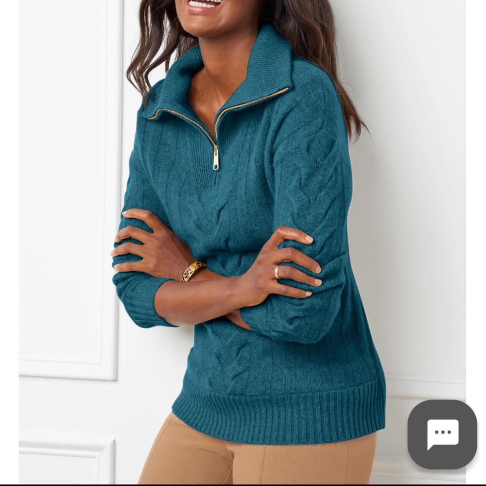 Talbots Cashmere Mockneck Ladies Sweater in beautiful peacock teal blue color!